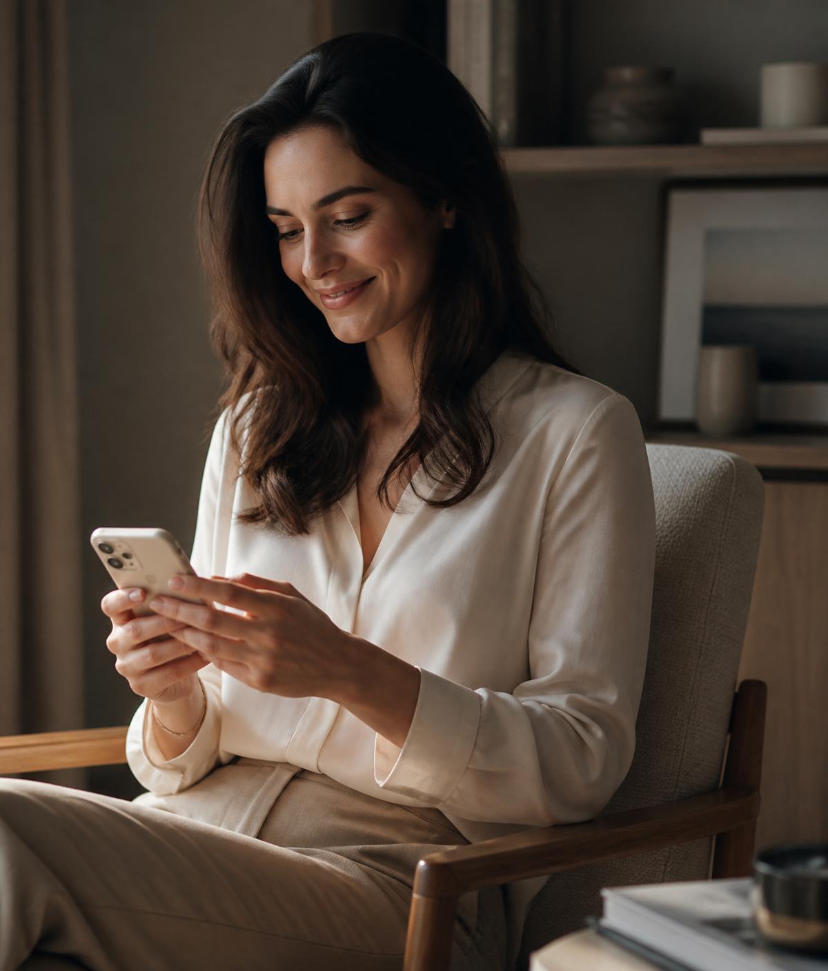 A person smiling while checking their Laterr schedule