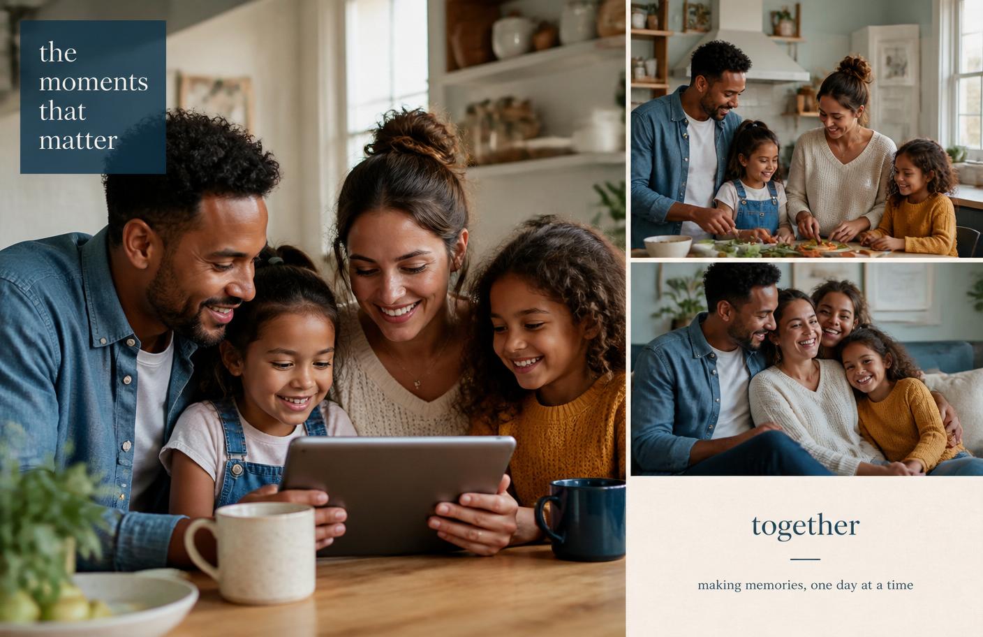 A family sharing a moment around a tablet